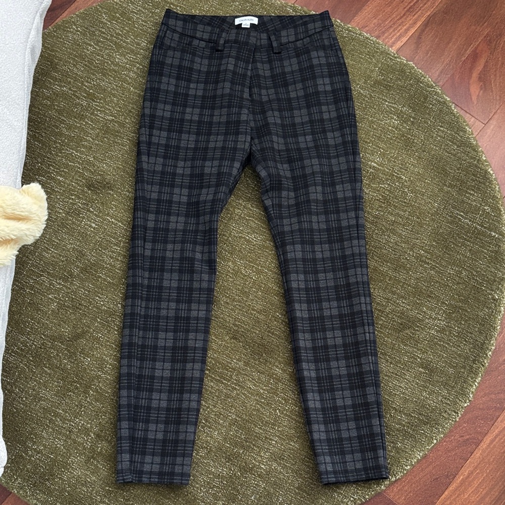 Calvin Klein Women Dark Gray Plaid Pants
